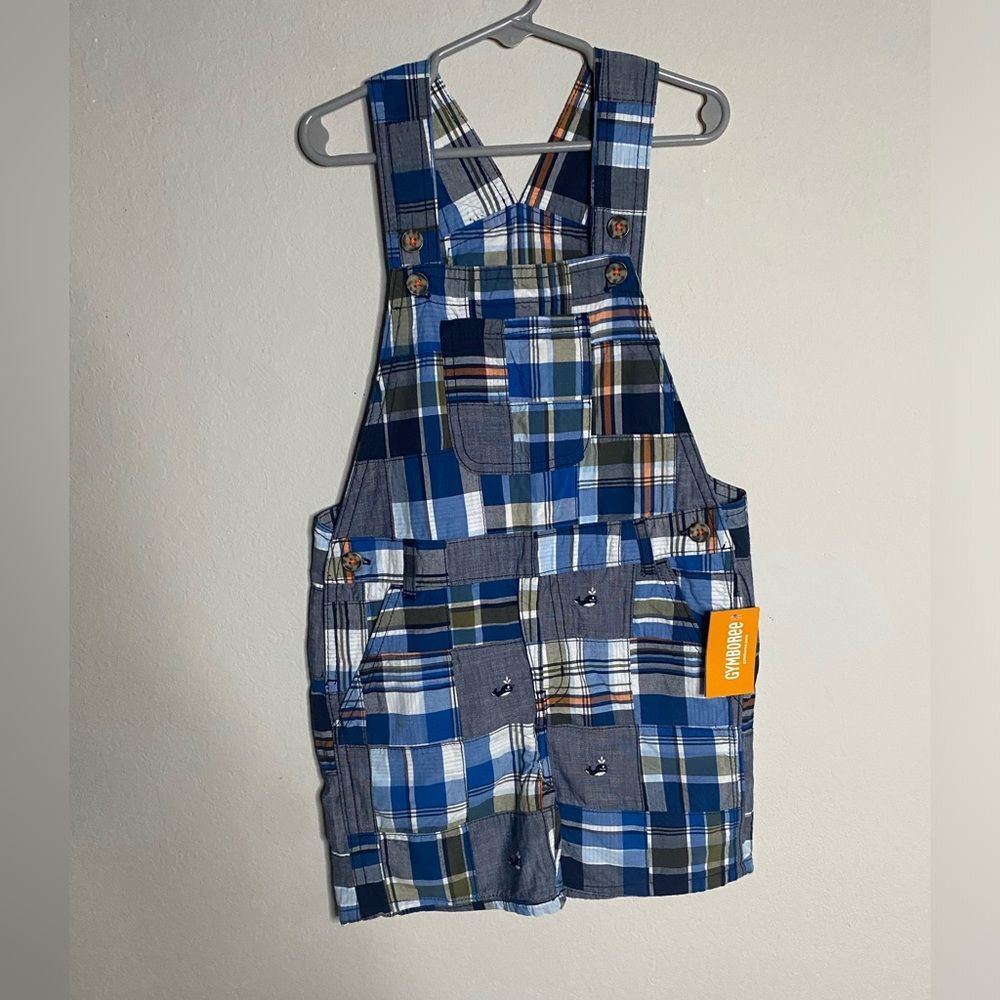 Gymboree NEW Toddler Boy Blue Plaid Patchwork Shortalls  Shorts Overalls 4T